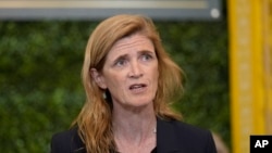 ARCHIVO - La administradora de USAID, Samantha Power, habla durante la 18.ª ceremonia anual de premios Internacionales Mujeres de Coraje (IWOC) en el Salón Este de la Casa Blanca en Washington, el lunes 4 de marzo de 2024.