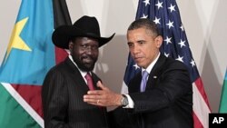 President Barack Obama meets with the President of South Sudan Salva Kiir in New York, Sept., 21, 2011.