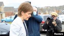 Scotland's First Minister Nicola Sturgeon leaves her home in Glasgow, Scotland, Britain, March 22, 2021. 