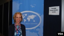 Susan Stevenson is the director of the State Department's Foreign Press Center at the Republican National Convention, Tampa, Florida, August 28, 2012. (J. Featherly/VOA)