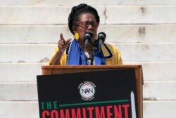 Rep. Sheila Jackson Lee, D-Texas, speaks during the March on Washington, Aug. 28, 2020, at the Lincoln Memorial in Washington.