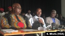 Movement for Democratic Change acting leader Nelson Chamisa addresses journalists in Harare, Zimbabwe, Feb. 23, 2018. Chamisa is expected to face off against President Emmerson Mnangagwa in this year's elections.
