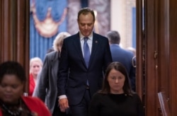 House Democratic impeachment manager, Intelligence Committee Chairman Adam Schiff, D-Calif., leaves the Senate chamber after the acquittal of President Donald Trump at the Capitol in Washington, Feb. 5, 2020.