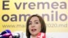 Former prime minister Maia Sandu speaks to media in Chisinau, Moldova, Nov. 16, 2020. Sandu won decisively Moldova's presidential runoff vote.