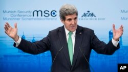 U.S. Secretary of State John Kerry speaks during the Munich Security Conference at the Bayerischer Hof Hotel in Munich, southern Germany, Feb. 1, 2014.