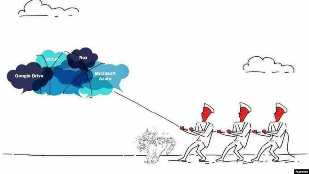 Biếm họa "Dịch chuyển đám mây điện toán" được lan truyền trên Facebook trong thời gian Quốc hội biểu quyết thông qua Luật An ninh mạng.