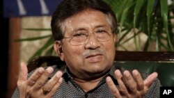 Former Pakistani President Pervez Musharraf, speaks during a press conference in Karachi, Pakistan, Mar. 31, 2013. 