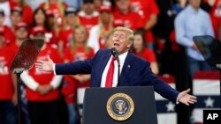 President Donald Trump addresses a campaign rally, Oct. 10, 2019, in Minneapolis. An appeals court ruled Friday he must turn over his financial records to the U.S. House.
