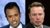 FILE - This combination of pictures created on November 12, 2024 shows
US entrepreneur Vivek Ramaswamy, left, and SpaceX, Twitter and electric car maker Tesla CEO Elon Musk. They will head the new Department of Government Efficiency.