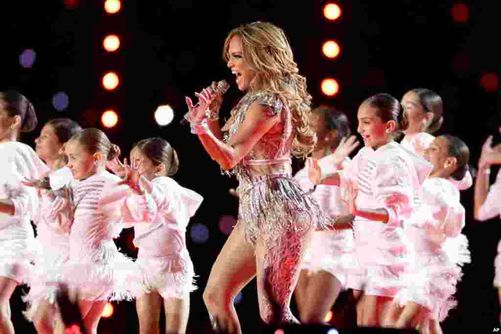 Jennifer Lopez performs during the halftime show at Super Bowl 54 on Feb. 2, 2020, in Miami Gardens, Fla. 