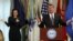 U.S. Secretary of Defense Ash Carter and Facebook COO Sheryl Sandberg speak following their meeting with a "Lean In" group at the Pentagon in Washington, Sept. 21, 2015.