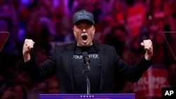 FILE - Elon Musk speaks before Republican presidential nominee former President Donald Trump at a campaign rally at Madison Square Garden, Oct. 27, 2024, in New York.