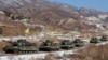 South Korean K1A2 tanks move during a joint live-fire drill between South Korea and the United States at the Seungjin Fire Training Field in Pocheon on March 6, 2025. 