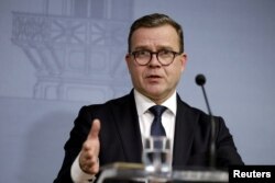 Perdana Menteri Petteri Orpo dari Finlandia dalam konferensi pers di Helsinki, Finlandia, 22 November 2023. (Lehtikuva/via REUTERS)