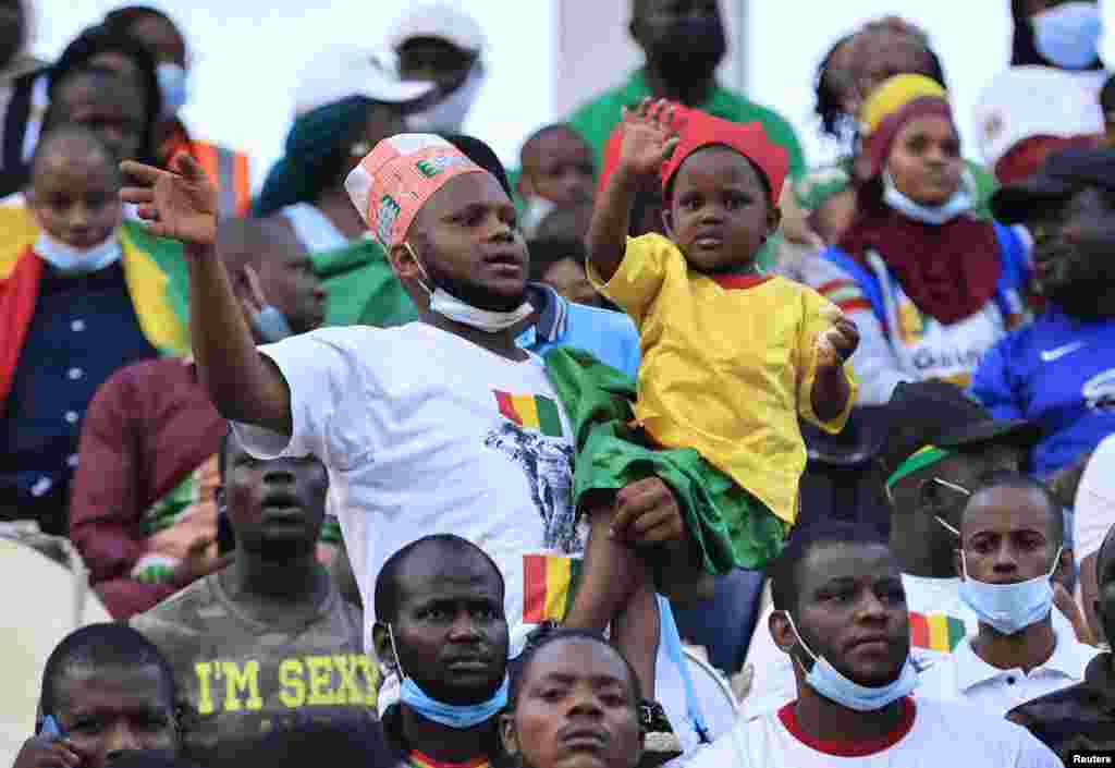 Guinea fans during the soccer match between Zimbabwe and Guinea; Cameroon, Jan. 18, 2022.
