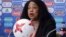 FILE - In this June 16, 2017, photo, FIFA secretary general Fatma Samoura talks to media during a news conference at St. Petersburg Stadium, Russia.