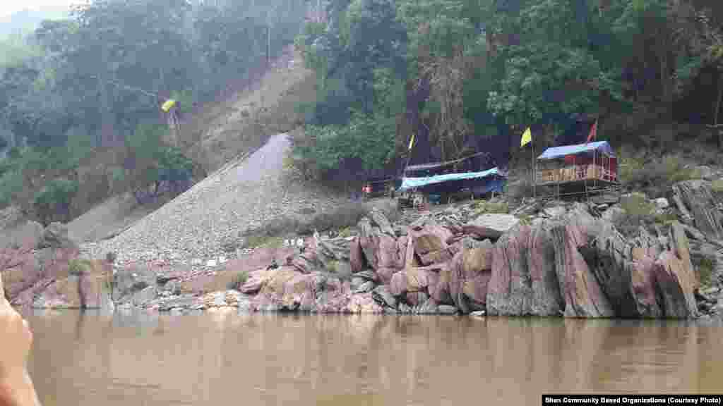 Chinese engineers doing test drilling for the Mong Ton Dam on the Salween River.