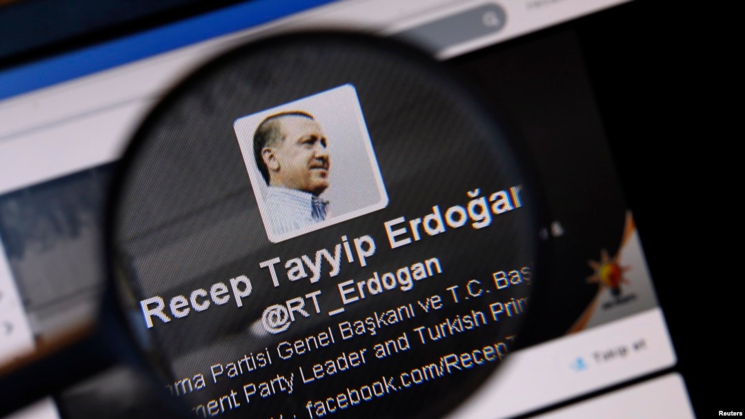 An image of Turkish Prime Minister Tayyip Erdogan on a Twitter account through a magnifying glass, March 21, 2014.