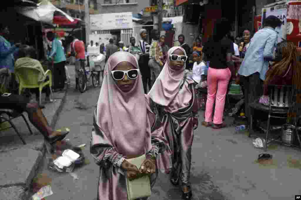 Muslim girls are seen after prayers, in Lagos, Nigeria.