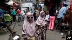Muslim girls are seen after prayers, in Lagos, Nigeria.