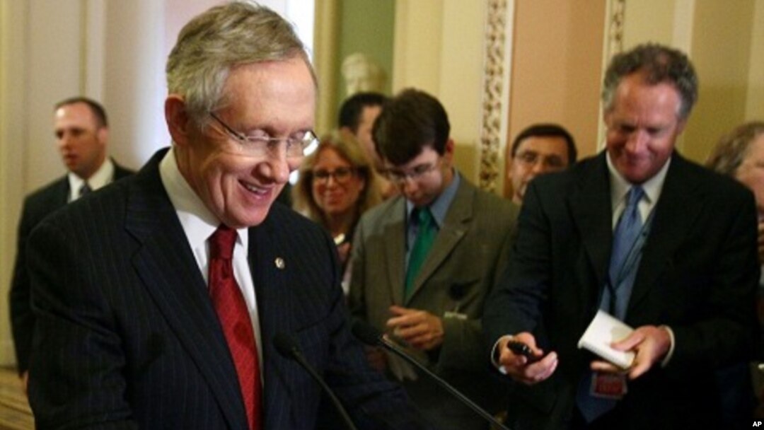 Senate Majority Leader Harry Reid (D-NV) speaks to the media after a closed door meeting with Senate Democrats and Vice President Joseph Biden, at the U.S. Capitol, on August 1, 2011 in Washington, DC.
