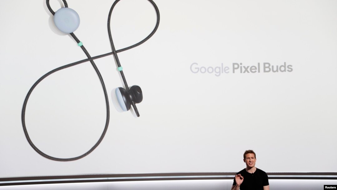 Google product manager Juston Payne speaks about Pixel Buds during a launch event in San Francisco, California, Oct. 4, 2017.