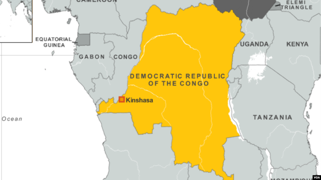 Kecelakaan kereta barang di Republik Demokratik Kongo (DRC) menewaskan setidaknya 60 orang (foto: peta DRC). 