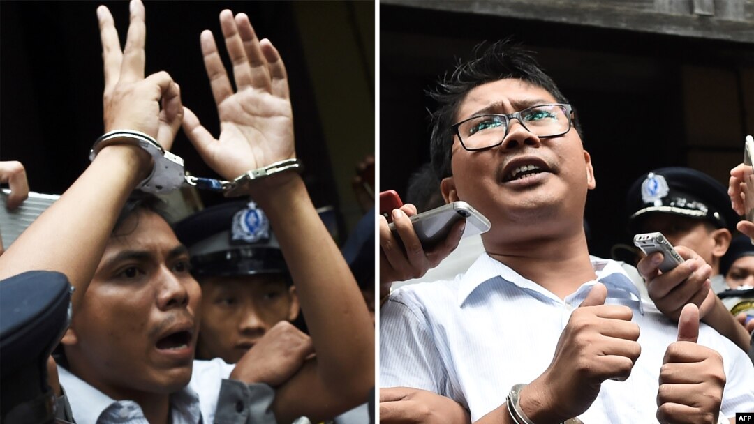 Dua wartawan Reuters yang ditahan di Myanmar: Kyaw Soe Oo (kiri) dan Wa Lone (foto: dok). 