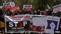 FILE - Protesters march in the streets of Blantyre, Nov. 16, 2020, against increased cases of sexual abuse against girls and women in Malawi. (Lameck Masina/VOA)