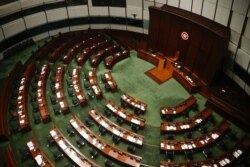 The Legislative Council chamber is seen after four pro-democratic lawmakers were disqualified when Beijing passed a new dissent resolution, in Hong Kong, Nov. 11, 2020.