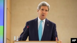 លោក​រដ្ឋមន្ត្រី​ការ​បរទេស John Kerry ថ្លែង​សន្ទរកថា​ទៅកាន់​ក្រុម​ប្រឹក្សា​សិទ្ធិមនុស្ស​របស់​អង្គការ​សហប្រជាជាតិ នៅ​ទីក្រុង​ហ្សឺណែវ​ ប្រទេសស្វីស កាល​ពីថ្ងៃទី​២ ខែ​មីនា ឆ្នាំ​២០១៥។ ​