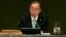 Sekjen PBB Ban Ki-moon memberikan pidato pada KTT Iklim di Markas PBB di New York, Selasa (23/9).