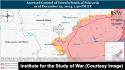 Ситуація на фронті в районі міста Покровськ (Донецька область) станом на 23 грудня 2024 року. Фото з вебсторінки Інституту вивчення війни