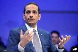 FILE - Mohammed Bin Abdulrahman Al Thani, Prime Minister and Minister of Foreign Affairs of the State of Qatar attends the Annual Meeting of World Economic Forum in Davos, Switzerland, January 16, 2024.
