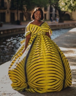 South Sudan Unite fashion designer Sara Duku wears her own design. (S. Duku)