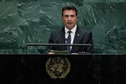 North Macedonia's Prime Minister Zoran Zaev addresses the 74th session of the United Nations General Assembly, Sept. 26, 2019, at the United Nations headquarters.