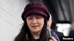 CFO Huawei Technologies Meng Wanzhou tiba di rumahnya setelah menghadiri persidangan di Vancouver, British Columbia, 6 Maret 2019.
