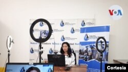 Wendy Flores abogada y defensora del Colectivo de Derechos Humanos nicaragüense denuncia ante la Unión Europea que se ha profundizado la violencia y represión en Nicaragua. [Foto cortesía].