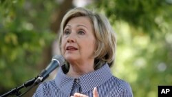 FILE - Democratic presidential candidate Hillary Clinton speaks during a news conference in Des Moines, Iowa, Aug. 15, 2015.