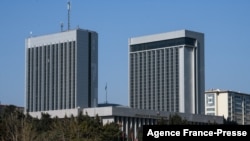 FILE - A view of the Azeri Parliament building in Baku on March 22, 2019. 