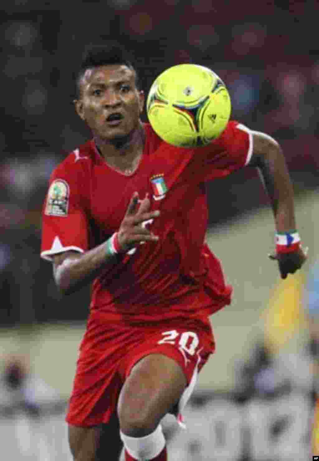 Bladimir Ekoedo of Equatorial Guinea  runs after the ball during their African Nations Cup soccer match against Zambia in Malabo January 29, 2012.