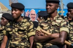 Mozambique soldiers undergo security preparations ahead of the Pope's visit in Antananarivo, Sept. 3, 2019.