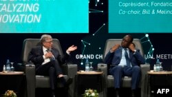 Senegalese President Macky Sall (R) listens to American businessperson, investor, and philanthropist Bill Gates (L) during the Grand Challenges Annual Meeting at the International Conference Center Abdou Diouf in Diamniadio, on October 9, 2023.