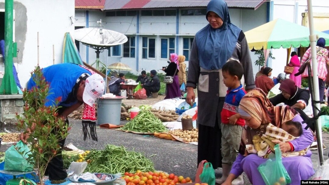 Dengan mengandalkan produk pertanian lokal, harga sayur mayur dan produk pertanian lainnya di Aceh cukup stabil (Foto: VOA/Budi Nahaba)