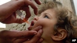 Maroufa, 4 tahun, menerima vaksinasi polio di Kabul, Afghanistan. (Foto: AP)