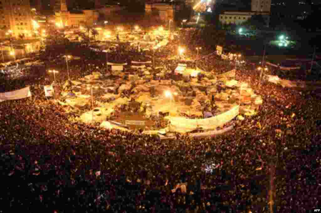 Anti-government protesters celebrate in Tahrir Square in downtown Cairo, Egypt Thursday, Feb. 10, 2011. (AP Photo/Tara Todras-Whitehill)