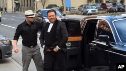 Amedeo Dicarlo, lawyer for Karim Baratov, arrives at the courthouse in a chauffeured Rolls Royce in Hamilton, Ontario, Canada, April 5, 2017.