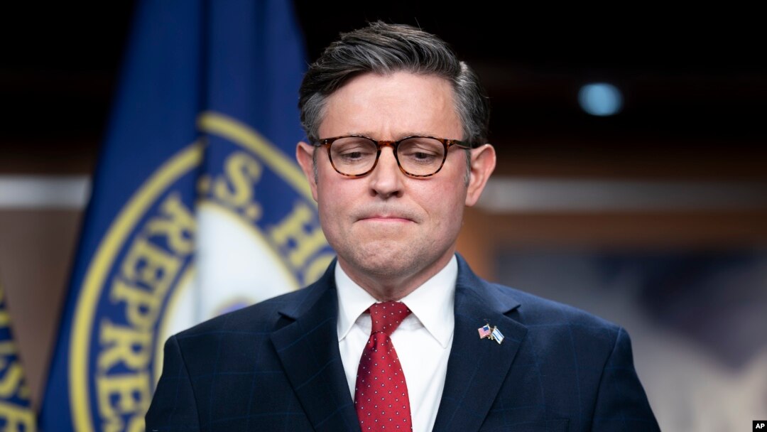 FILE - House Speaker Mike Johnson, R-La., meets with reporters ahead of a vote on a continuing resolution, which ultimately kept the government funded at its current levels, at the Capitol in Washington, Nov. 14, 2023.