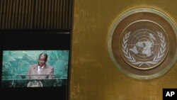 Mutungamiri wenyika VaRobert Mugabe vachitaura kumusangano weUnited Nations General Assembly kuNew York (09. 21, 2016.)