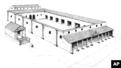 A drawing of a representation of the Roman London Basilica, which has been recently unearthed by a redevelopment of a building in London, is seen in this photo provided by Peter Marsden.